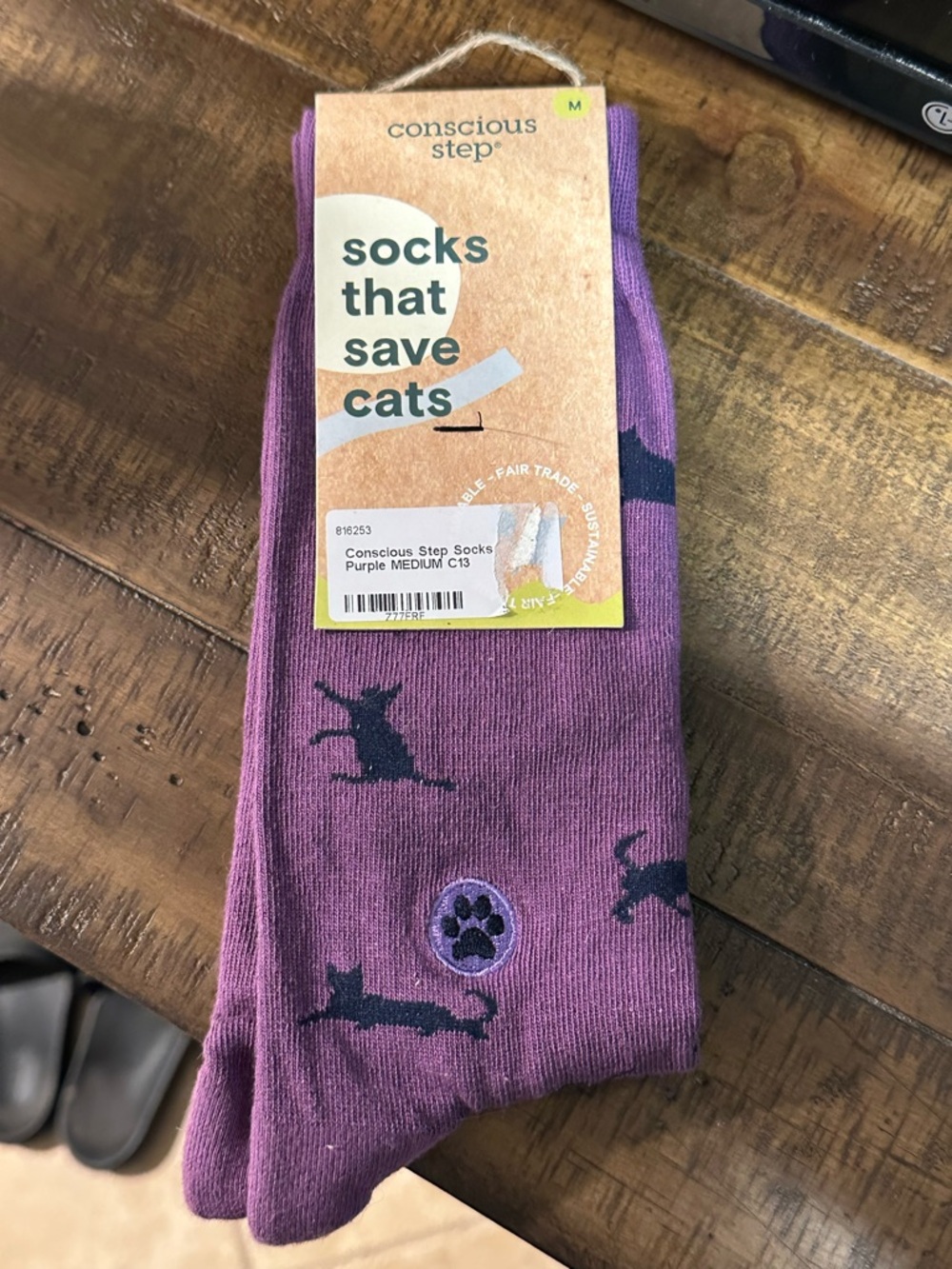 Conscious Step Purple Cat Pattern Socks
